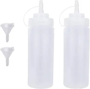 Squeeze Bottles for Sauces – Includes Caps & Funnel – Perfect for Ketchup, BBQ, Dressings, Pancake Art & Condiments