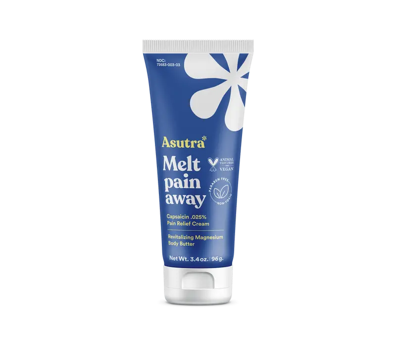 Asutra Melt Pain Away Cream 3.4oz - Dual Action Formula with Capsaicin & Magnesium for Muscle & Joint Relief