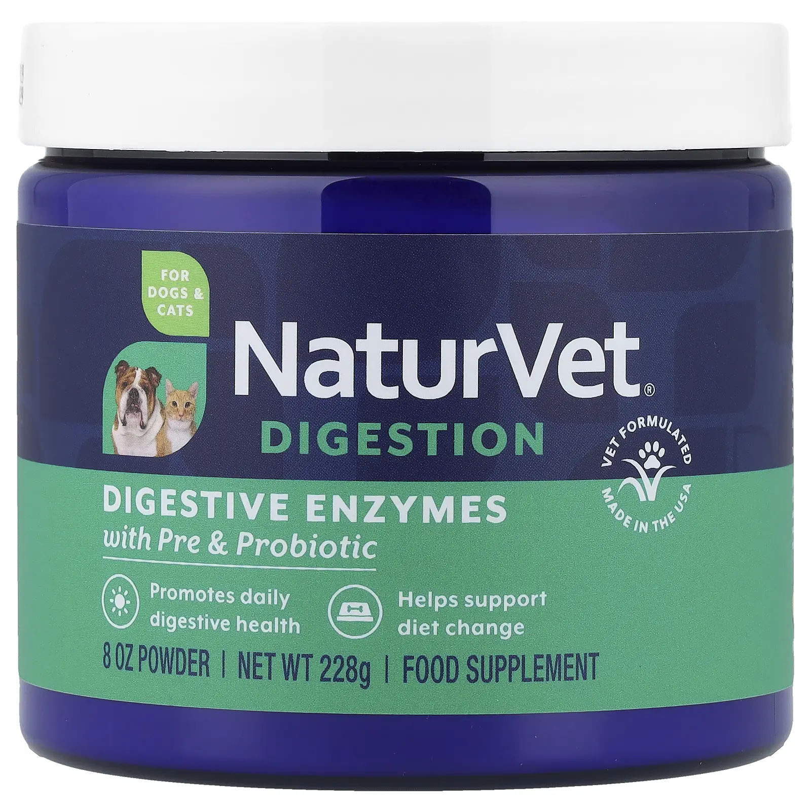 NaturVet Digestion, Digestive Enzymes With Pre & Probiotic, For Dogs & Cats, 8 oz (228 g)