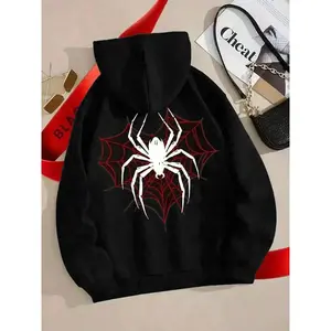 Neutral Spider Man style pattern slim fit hoodie, Gothic aesthetic long sleeved pullover, fashionable streetwear, youth casual wear, daily wear and outdoor activities, sportswear, women's clothingRAIMENTRY