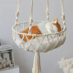 Hanging Cat Hammock, Woven Cat Swing Bed, Comfortable Pet Swing Bed, Pet Supplies for Indoor Cats, Cat Furniture, Cat Hammock universal small dog