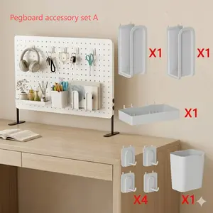 Desk Pegboard Accessory Set A/B/C - All-in-One Plastic Organizer Kit with Hooks, Storage Bins, File Holders & Pen Cups, for Office, Study, Workspace & Bedroom, Wall Mount/Desktop Pegboard Accessories, Space Saving Organization System, No Tools Required