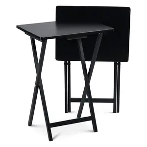 Black Folding TV Tray Tables, Set of 2 with Compact Storage Rack folding table traytable
