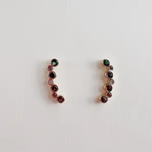 14K Gold Multicolor Stud Earrings - Rainbow Bar Stud Earrings - Small Bar Earrings - Minimalist Earrings - CZ Stud Earrings