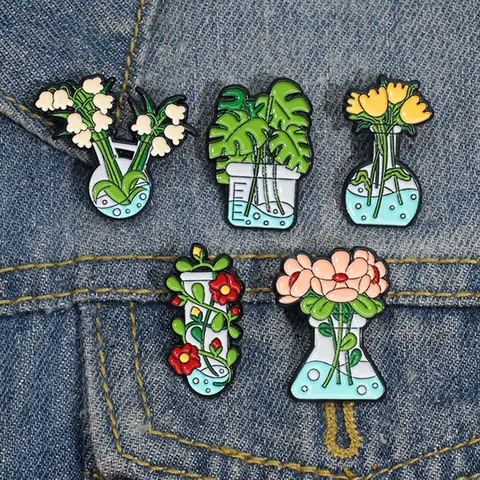 Cartoon Plant Potted Design Alloy Brooch Pin, Fashion Accessory, 5pcs Cute Plant Brooches for Party, Daily Clothing Decor, Trendy Exquisite Brooches for Birthday Gift, Flower Brooch, Plant Pins