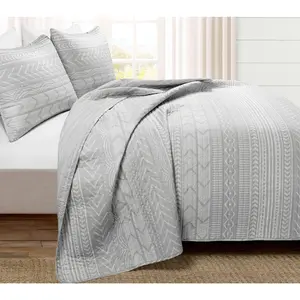 Hygge Geo Rev Cotton Quilt Set K by Lush Decor