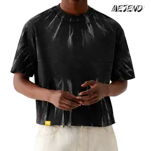 12oz Washed Cropped Shirt For Men, Hand-made whiskers Tee, Oversized Boxy Tee, 100% Cotton Streetwear Style