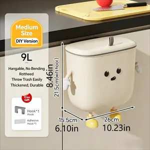 Creative Wall-Mounted Cute Cartoon Hanging Trash Can, Plastic Countertop / Under Sink Bin with Lid, Multifunctional Garbage Can for Kitchen, Bathroom and Office, Easy to Install and Clean