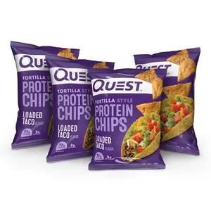 Quest Nutrition, Tortilla Style Protein Chips, Low Carb, High Protein, Loaded Taco, 4.5 oz, 4 Ct Snack Crispy Crunchy Snacks