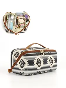 Bohemian Style Colorful Ethnic Pattern Compact Makeup Bag, Casual Trendy Waterproof Cosmetic Storage Bag, Versatile Zipper Makeup Bag for Women & Girls for Travel Use, Travel Cosmetic Bags, Makeup Organizer Pouch