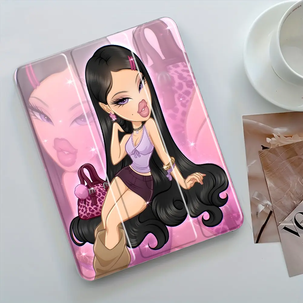 Y2K Style Doll Illustration Design iPad Case, iPad Accessories, Transparent Acrylic Stand Cover, Pencil Holder & Charger Slot, Fits iPad Pro/air/mini, Shock-resistant Full Cover Protective Case for Home, Office & School