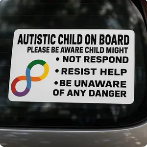 Autistic Child On Board Sticker Vinyl Symbol with Important Safety Instructions for car