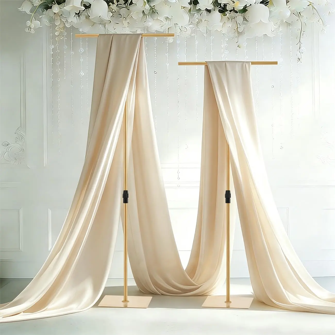 VINCIDERN 2Pcs Gold Adjustable T-Shape Heavy Duty Metal Arch Backdrop Stand for Wedding, Party Decor, Banners, Photo Shoots, Height 2.6FT-7.87FT