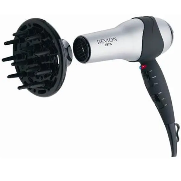 Revlon Chrome 1875W Power Full Size Hair Dryer - 1 Year Warranty, 6 Heat and Speed Combinations, Temperature Control, Hot and Cold Settings, Cold Shot Button, Adds Volume, Diffuser-Compatible, New, Cooling, Use Diffuser, Quick-Dry, Turbo Airflow Button, B