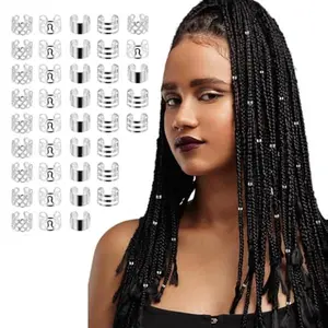 Giantree 40 Pcs Silver Hair Jewelry for Braids Loc Jewelry for Hair Dreadlock Metal Silver Hair Cuffs Hair Rings Clips Hair Braids Jewelry Decorations for Women and Men Dreadlock Accessories