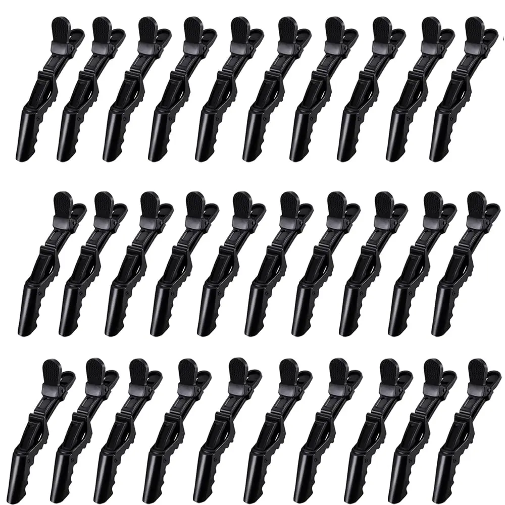 Black Plastic Alligator Hair Clips - 30 Pcs, Wide Teeth, Double-Hinged Design for Salon Styling, Thick Hair Sectioning