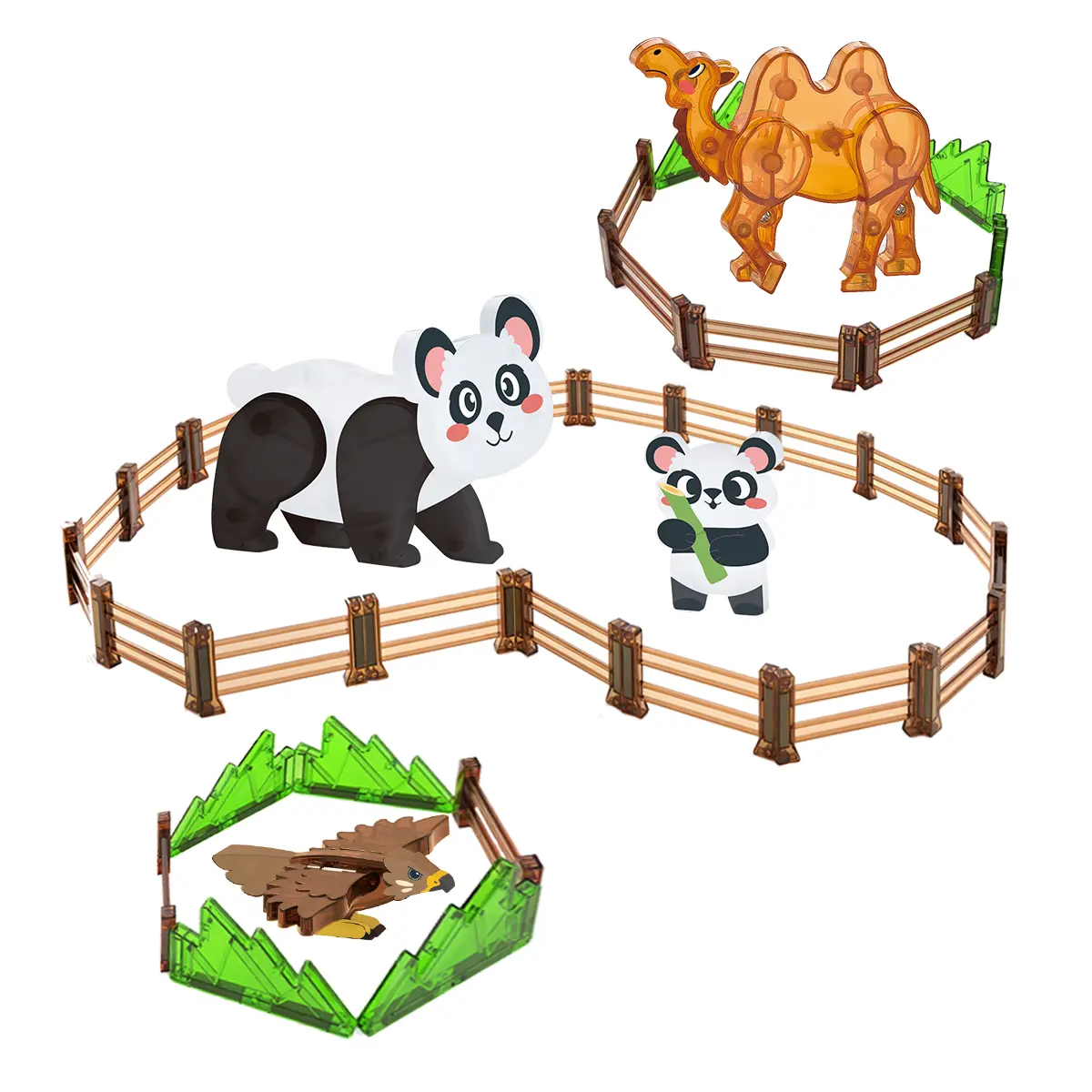 4-in-1 Cute Pet Paradise Magnetic Chip Toy+Fence Magnetic Chip Set Combination, Animal Movement Joint Compatible with Mainstream Magnetic Chip Toys, Puzzle Fun STEM Toys, Universal Toy for Boys and Girls Aged 3-8