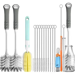 14Pcs Bottle Brush Cleaner Set, Long Handle Bottle Brushes, Sponge Brushes, 3-in-1 Water Bottle Cleaner Brushes and Straw Brushes for Water Bottles, Cups and Straws Cleaning