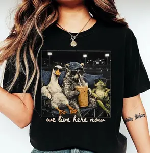 Comfort Colors Retro I Live Here Now T-shirt, Funny Goose Raccoon Frog Baseball Shirt, Ballfield Life Shirt Graphic Tee, Softball Baseball Mom