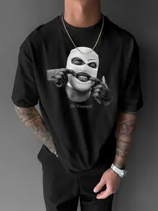Men's Round Neck American Street Letter Loose T-Shirt