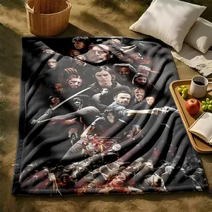 1 piece The Walking Dead character ensemble and zombie siege scene themed flannel blanket - Modern design flannel blanket, suitable for sofas and beds, all-season use, super soft and comfortable, digital printing, 100% polyester material, machine