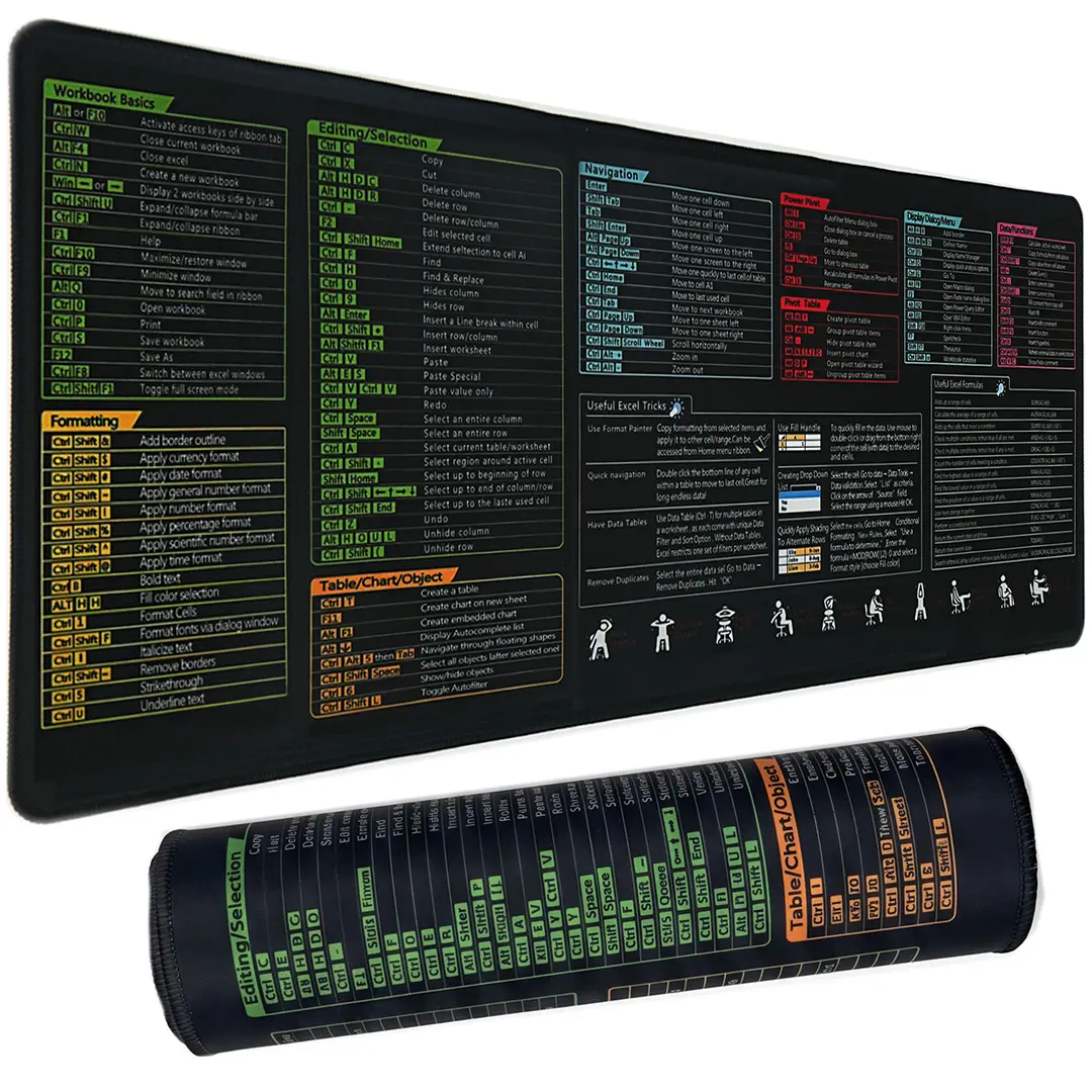 Large Desk Mat with Excel Shortcuts | XL 31.5 x 11.8 Inch Extended Mouse Pad, Waterproof Anti-Slip Surface, Computer Desk Accessories for Office Work, Laptop and Home Office Setup