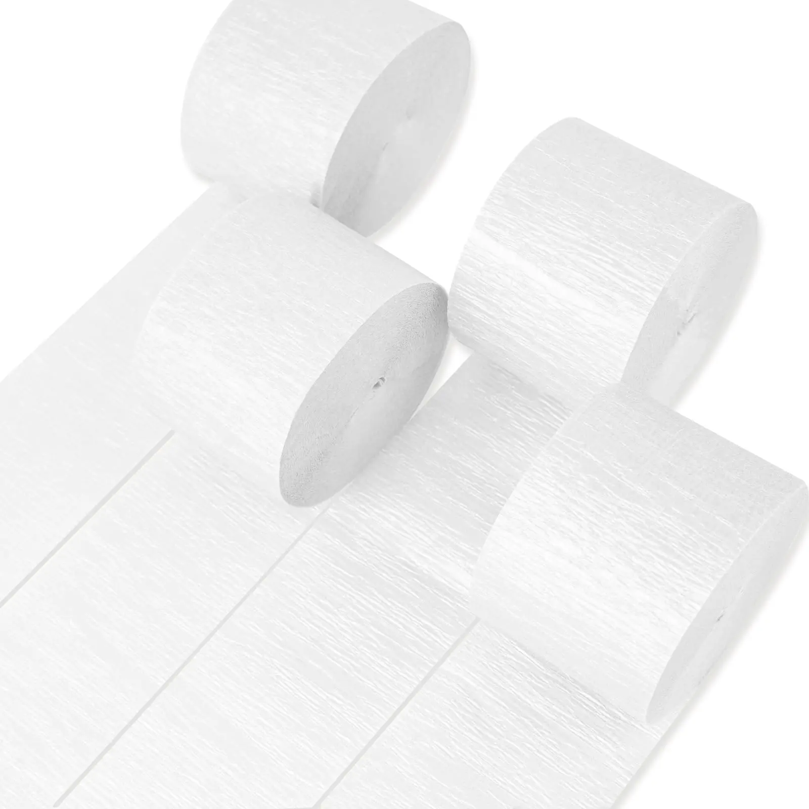 PartyWoo Pre-Rolled Pearl White Crepe Paper Streamers, 4-Piece 328ft Pack, Festive Party Supplies for Wedding, Anniversary, Ceiling, Wall, Fireplace, Door & Window Decorations