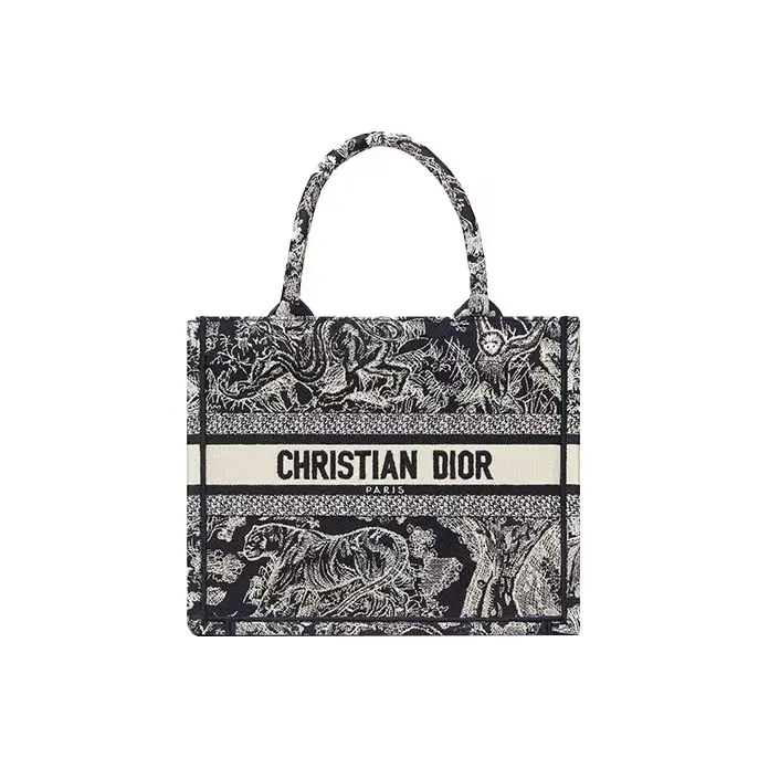 Pre-owned Dior canvas Tote Bags Christian Medium Book Tote Reverse Toile De Jouy Embroidery Tote Bag