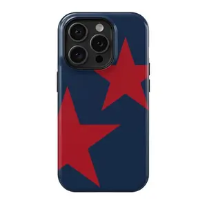 Navy Blue And Red Bold Star Pattern Y2k Graphic Aesthetic Art Drop Protection Tough Phone Case Heavy Duty Hard Cover for iPhone 11 12 13 14 15 16 17 Pro Max Plus
