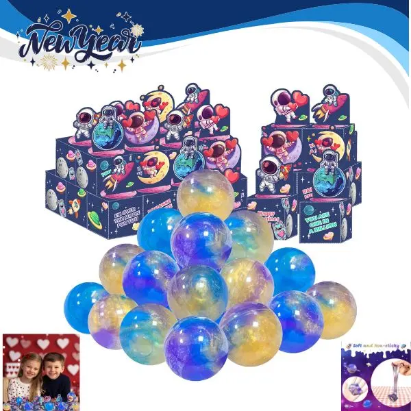 Valentine’s Day Gifts for Kids 24-Pack, Galaxy Slime Toy with Greeting Cards, Fun Stress Relief Party Favors for Girls & Boys, Classroom Exchange Prizes, Valentine’s Gift Set
