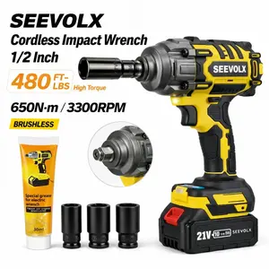 SEEVOLX 1/2 Inch Cordless Impact Wrench - 480 Ft-lbs Brushless Electric Impact Gun for Quick Tire Change & Car Repair, Lightweight Portable Power Wrench for Home Garage & DIY Enthusiasts