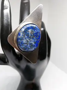 Lapis Luna Cosmic Ring - Handcrafted Sterling Silver with Lapis Lazuli Stone - Size 6.5 - Unique Elegant Design