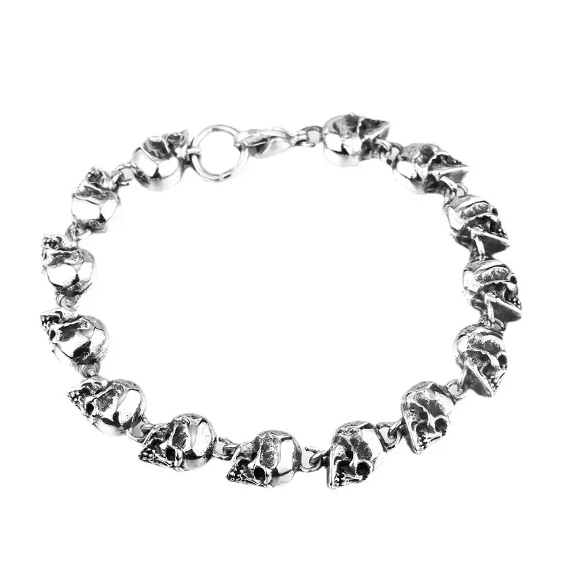 Hot Selling Men Metal Bracelet, Punk Retro Skull Charm Wrist Accessory, Bold Unique Streetwear Stackable Male Jewelry All-Match Viral Trend