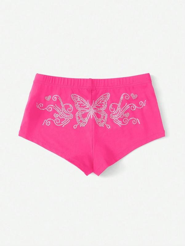 SHEIN ICON Rhinestone Butterfly Pattern Biker Y2k Shorts