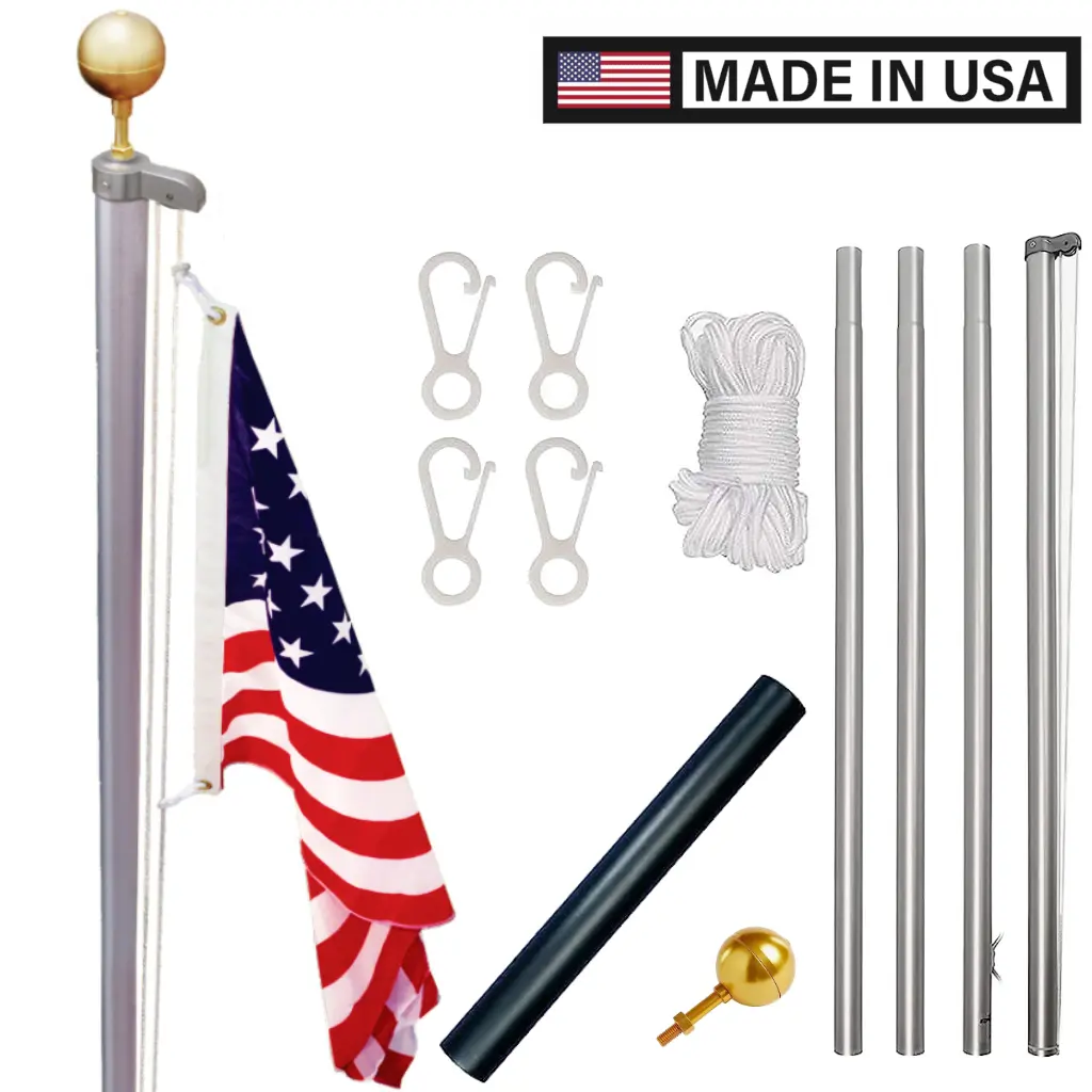 Made in USA-Ezpole "All American" Flag Pole Kit-Winds to 130 Mph.-Made in USA-Includes Pole Flag Ground Sleeve Hardware