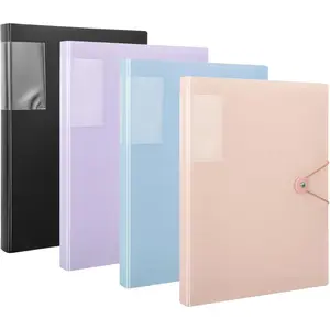4 Pieces A4 Display Folder Set with 40 Pockets, File Project Demonstration Folder for School and Office Use (blue, Pink, Black, Purple)