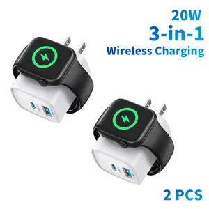 TOPADRE Charger for Apple Watch 20W 3-in-1 Fast Charging Block Built-in Magnetic Wireless Charging Compatible with iWatch Ultra/10/9/8/7/6 Series, iPhone, iPad Portable Charger for Travel