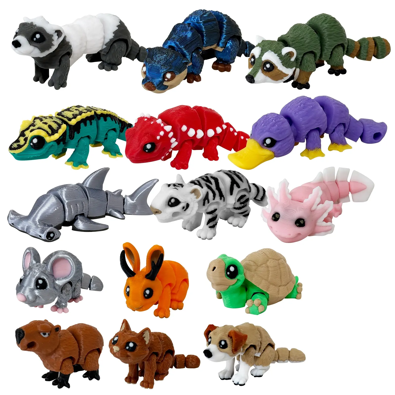 16pcs 3D Printed Animal Figures – Articulated Mini Fidget Toys | Poseable 3D Printed Animals, Collectible Desk Pets, Animal Figurines for Display & Gifting