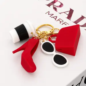 Fashion Inspired Keychain Set, High Heel Shoe, Mini Bag, Sunglasses & Coffee Cup Charm