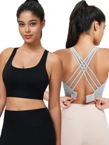 Women's Criss Cross Backless Sports Bra, Solid Color Breathable Comfortable Wireless Sports Bra, Ladies Sportswear for Indoor Outdoor Wear Valentine's Day