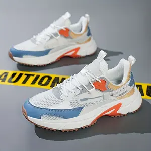 Large Size Breathable Mesh Sneakers - Fashionable Geometric Color Block Casual Sneakers, EVA/Rubber Sole, Lace-Up, Round Toe, Suitable for All Seasons, High-Top Sneakers