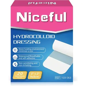 20 Count Hydrocolloid Bandages 2"x2", Waterproof Hydrocolloid Dressing Patch, Gel Bandages for Blister&Mild Burn, Bed Sore Bandage