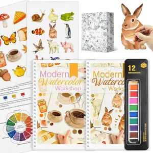 2Pcs Watercolor Workbook Beginner-Friendly Watercolor Workbooks Water Coloring Book with 12 Colors Paint Color, Beginner Watercolor Painting Kit with Step by Step for Adults Watercolor Paper