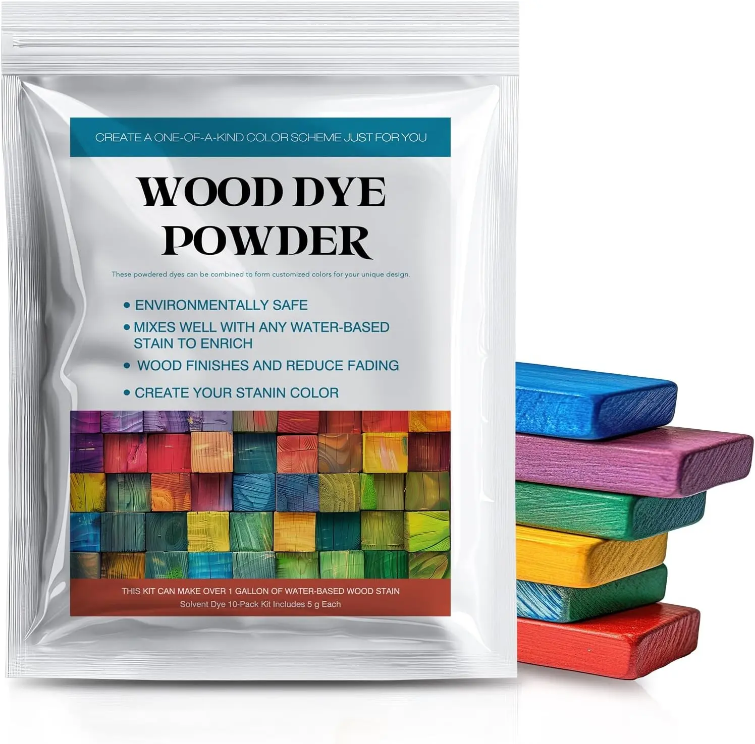 Fast Drying Wood Stain Powdered Wood Dye 10 Color Kit for Indoor Outdoor Furniture and Crafts