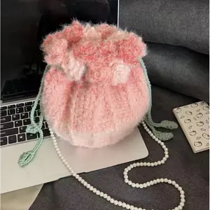 Handmade Crocheted Rose Bouquet Bucket Bag DIY Crossbody Style Christmas Gift Adjustable Size Hand Wash Only