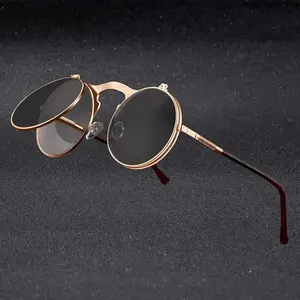 Vintage Steampunk Flip Sunglasses - Retro Round Metal Frame Shades, Gothic Style Circle Lens Sports Eyewear for Women, Sunglasses For Women