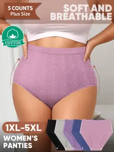 Women's High-Waisted Cotton Panties, Soft Breathable Comfort Fit, Plaid Pattern Design, Multiple Colors Available, Ideal for Daily Wear, Underwear, High Waist Briefs