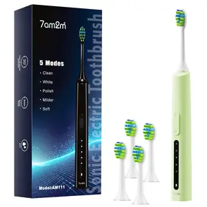 7AM2M Ultrasonic Electric Toothbrush for Adults and Kids, 40000VPM Power Rechargeable Toothbrushes, 5 Modes, with 4 Brush Heads, 2 Minutes Built in Smart Timer,One Charge for 60 Days