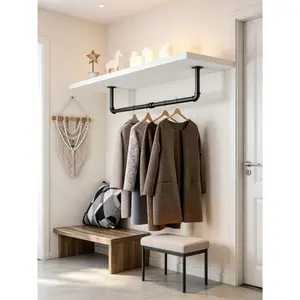 CUGBO 36in Industrial Wall Mounted Coat Rack, Sturdy Metal Tube Black Hanging Bar, Spacious Storage Organizer for Closet and Home