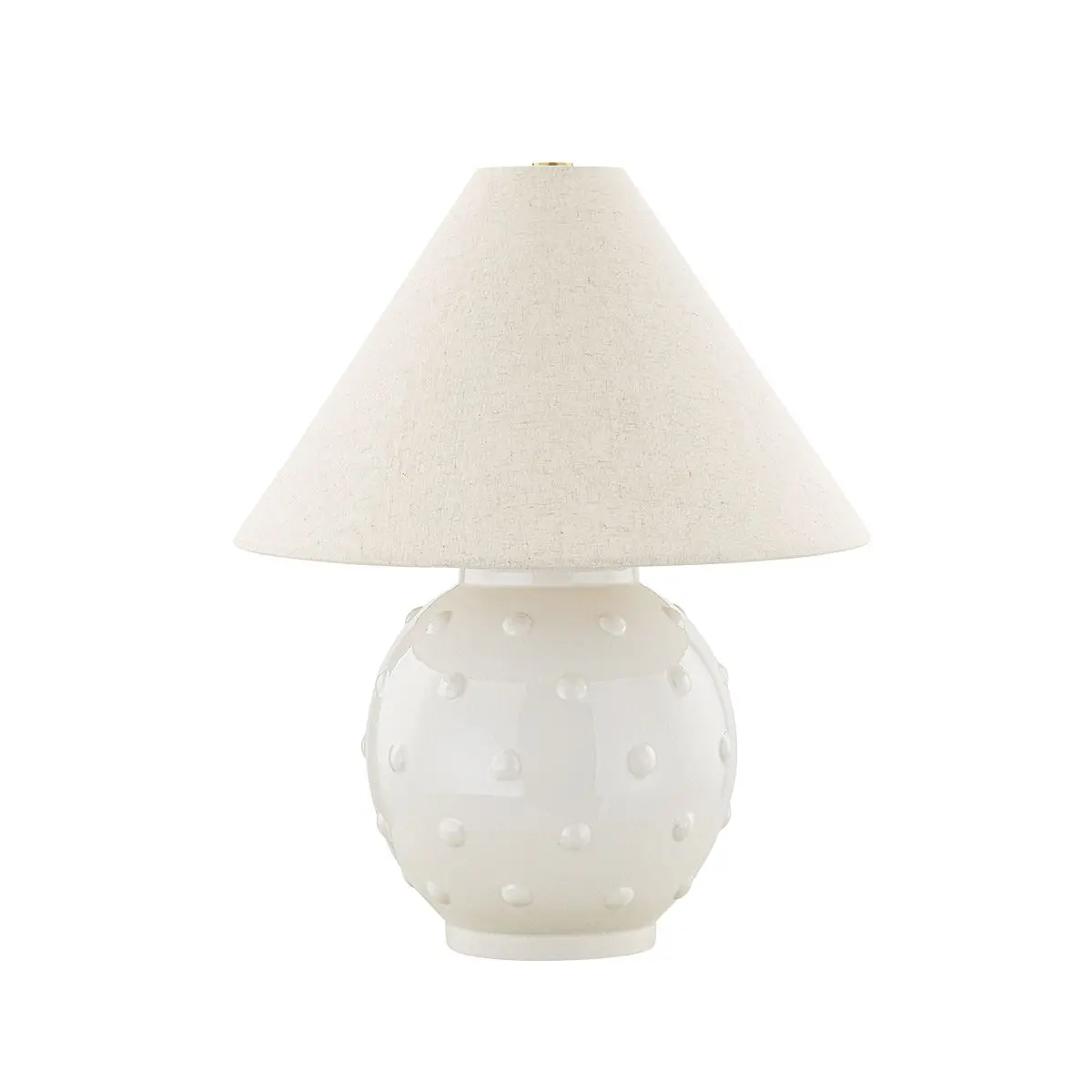 Annabelle Table Lamp With Tapered Linen Shade and Ivory Ceramic Base Featuring Raised Polka Dots